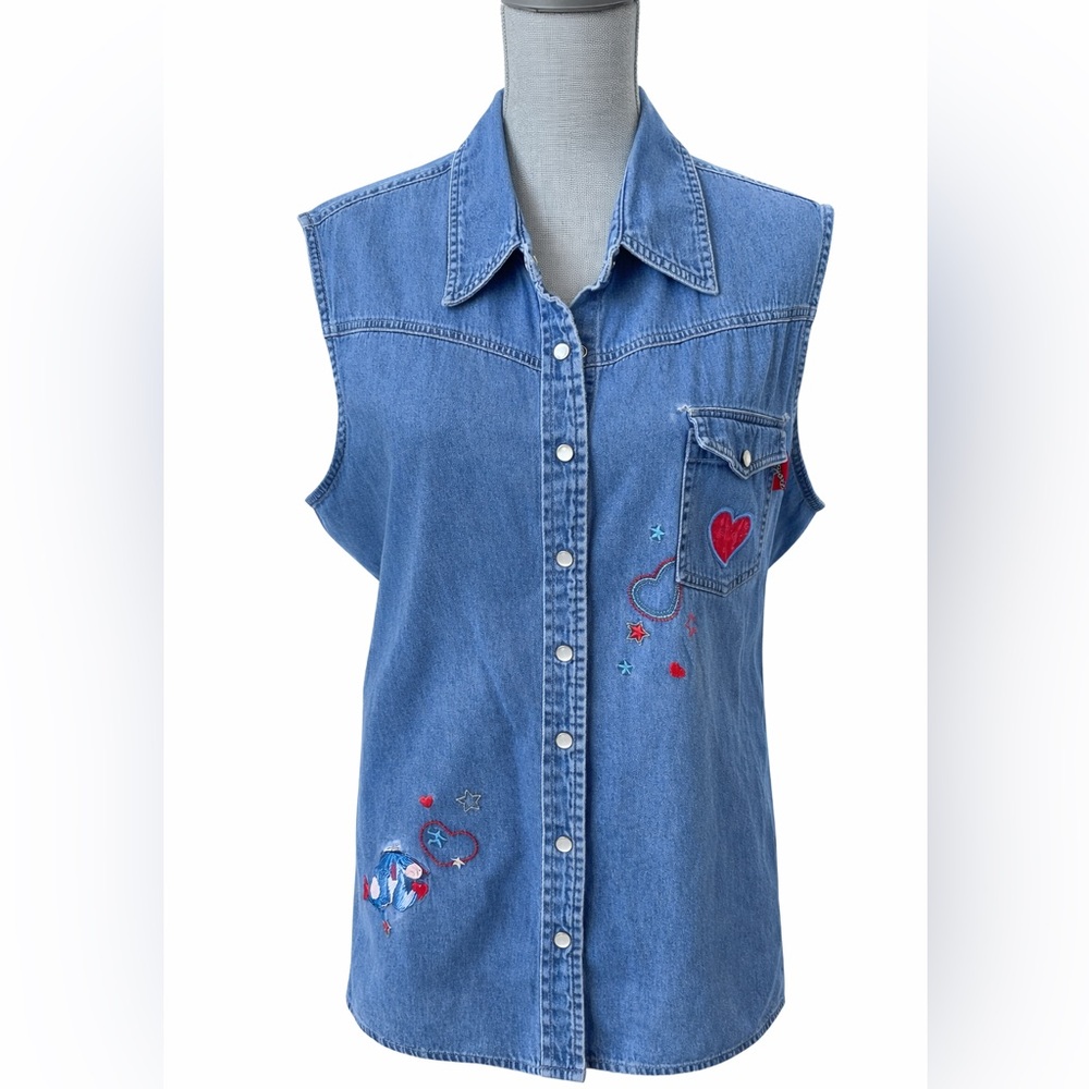Disney Store Eeyore Embroidered Denim Snap Shirt Jacket 22W/24W Y2K